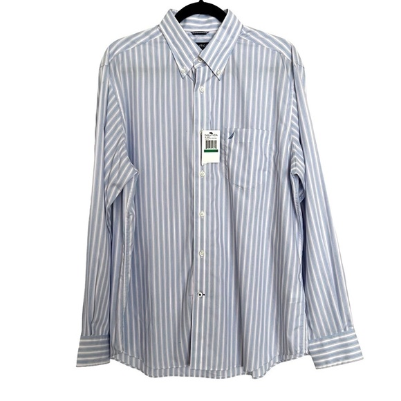 Nautica Blue Purple White Striped Button Down Long Sleeve Shirt NWT Large - Picture 1 of 10